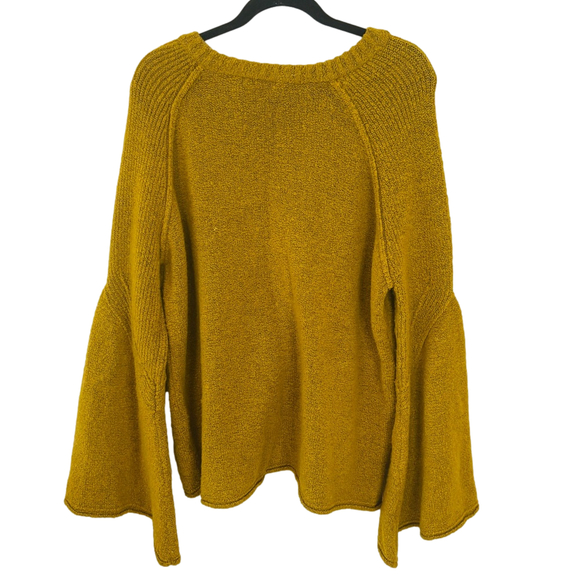 Free People Lovely Lines Pullover Wool Sweater Mustard Sunstone Combo SZ Medium - Picture 11 of 14